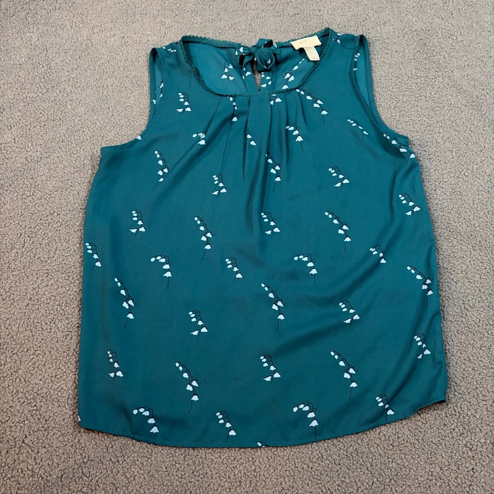 LOFT Top Womens SP Teal Lily of the Valley Sleeveless Blouse Shell 412-438845